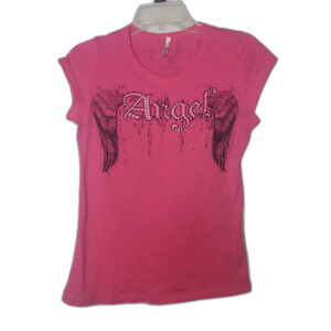 ANGEL with Wings  Pink Graphic Short Sleeve T Shirt Juniors Size Large